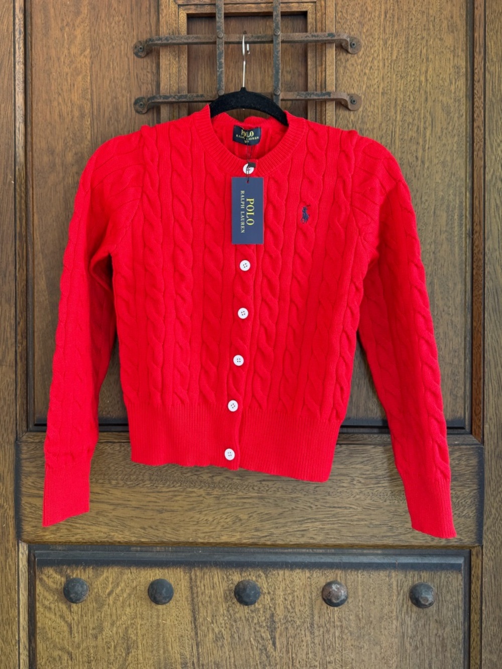 Polo by Ralph Lauren Bright Red Cable Knit Button-Front Cardigan  Size S